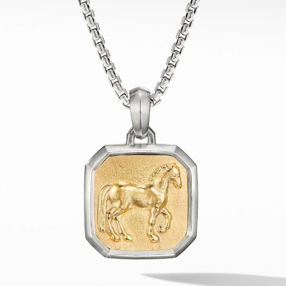 Engraved Horse Necklace Chain Mens 925 Sterling Silver Titanium FREE SHIPPING